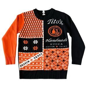 Tito's Vodka Sweater Pullover Ugly Christmas Drinking Orange Black Adult Sz S
